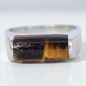 Vintage Sterling Silver Tigers Eye Ring Mexico Pinky Ring Small 925